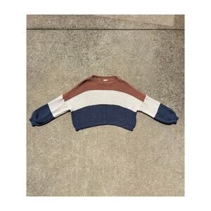 Debut Sweater Women Size Large Round Neck Balloon Sleeve Crop Knit Long Sleeve